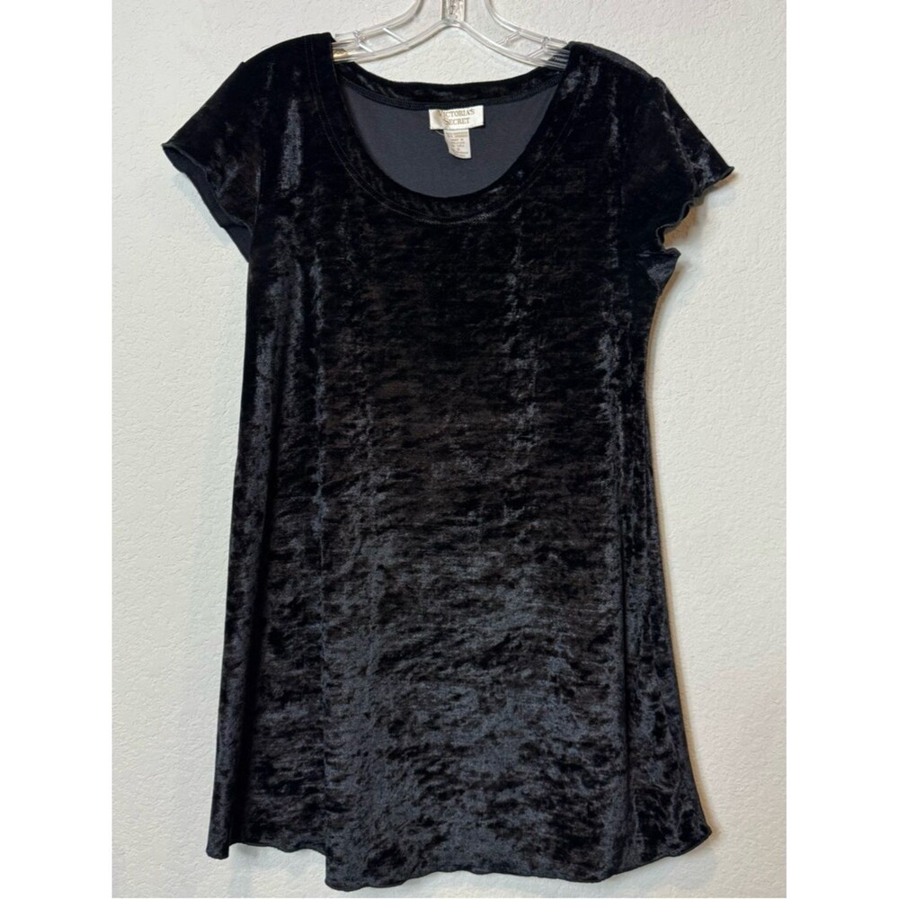 Vintage Gold Label Victoria's Secret Black Velvet Short Sleeve Mini Dress size S